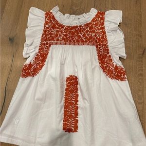 J. Marie Noel White top with Burnt Orange Embroidered Flowers - never worn
